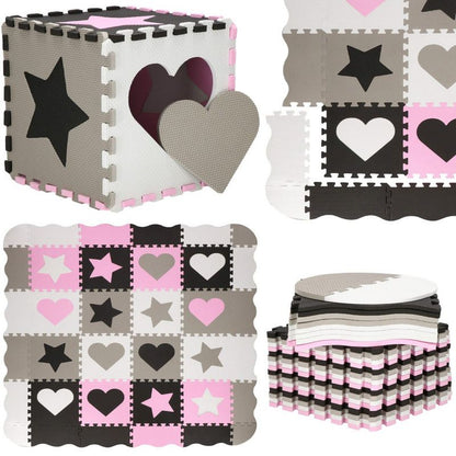 Springos puslespilsmåtte med hjerter og stjerner til børn 150x150 cm EVA-skum 1 stk.