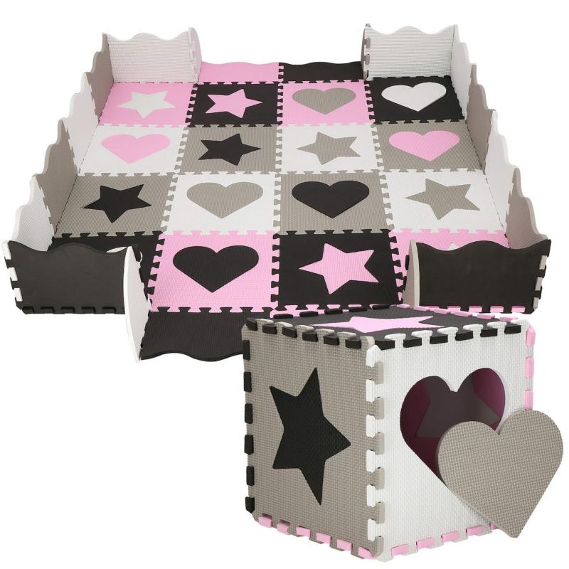 Springos puslespilsmåtte med hjerter og stjerner til børn 150x150 cm EVA-skum 1 stk.