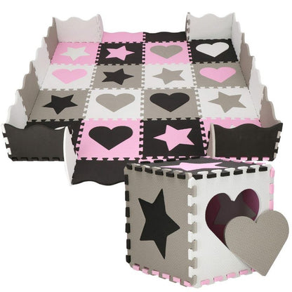 Springos puslespilsmåtte med hjerter og stjerner til børn 150x150 cm EVA-skum 1 stk.