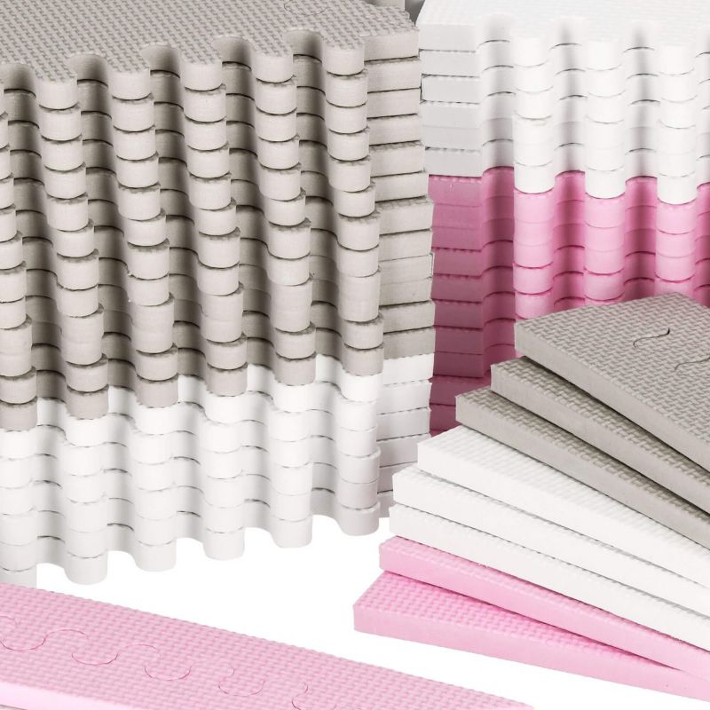 Springos skumgummimåtte med trekanter 186x186 cm i lyserøde puslespil til børn, til træning i EVA-skum, 1 stk.