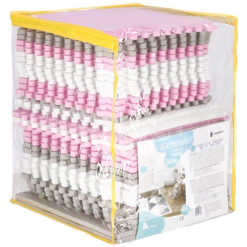 Springos skumgummimåtte med trekanter 186x186 cm i lyserøde puslespil til børn, til træning i EVA-skum, 1 stk.