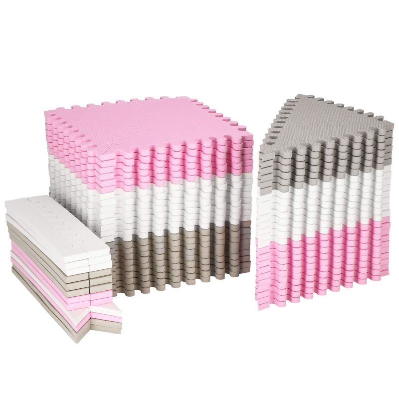 Springos skumgummimåtte med trekanter 186x186 cm i lyserøde puslespil til børn, til træning i EVA-skum, 1 stk.