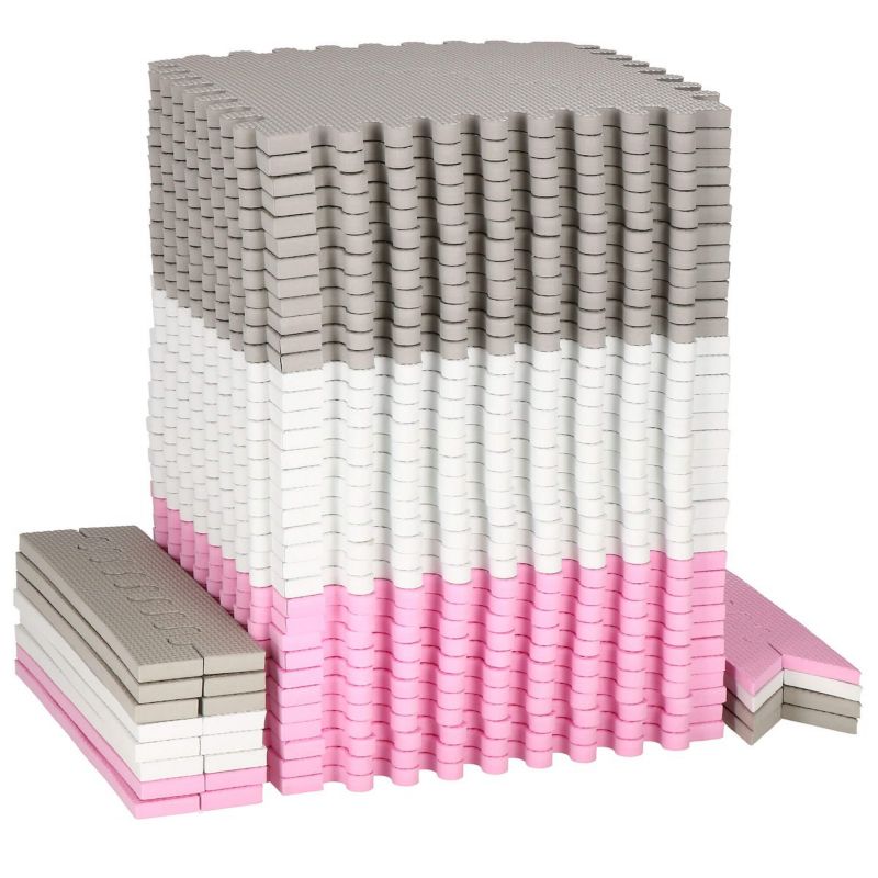 Springos skumgummimåtte med trekanter 186x186 cm i lyserøde puslespil til børn, til træning i EVA-skum, 1 stk.