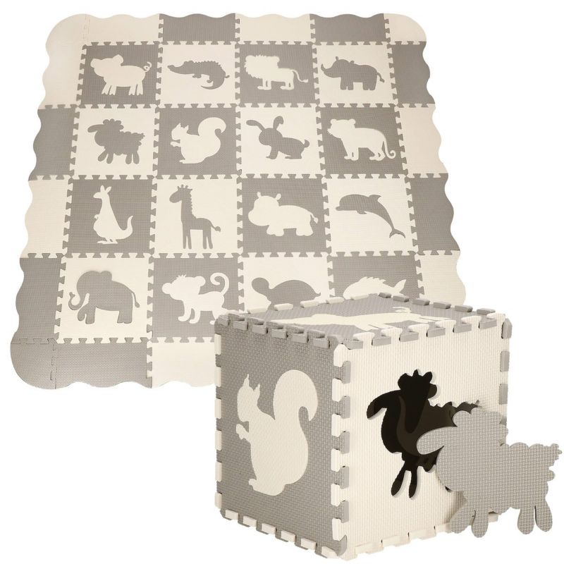 Springos puslespil med dyremotiver, skumlegemåtte til børn 150x150 cm, EVA-skum, 1 stk.