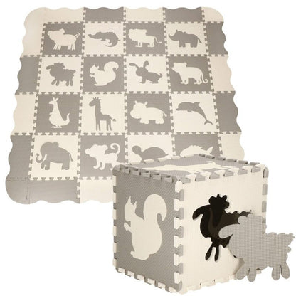 Springos puslespil med dyremotiver, skumlegemåtte til børn 150x150 cm, EVA-skum, 1 stk.