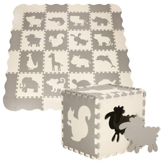 Springos puslespil med dyremotiver, skumlegemåtte til børn 150x150 cm, EVA-skum, 1 stk.
