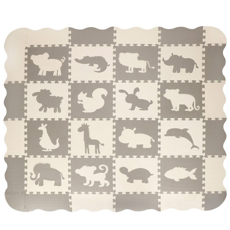 Springos puslespil med dyremotiver, skumlegemåtte til børn 150x150 cm, EVA-skum, 1 stk.