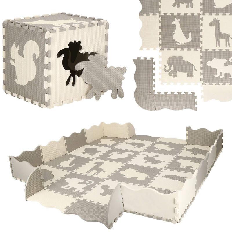 Springos puslespil med dyremotiver, skumlegemåtte til børn 150x150 cm, EVA-skum, 1 stk.