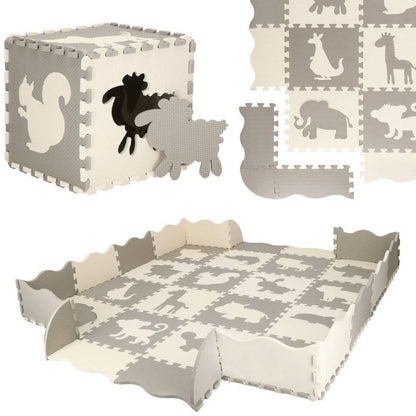 Springos puslespil med dyremotiver, skumlegemåtte til børn 150x150 cm, EVA-skum, 1 stk.