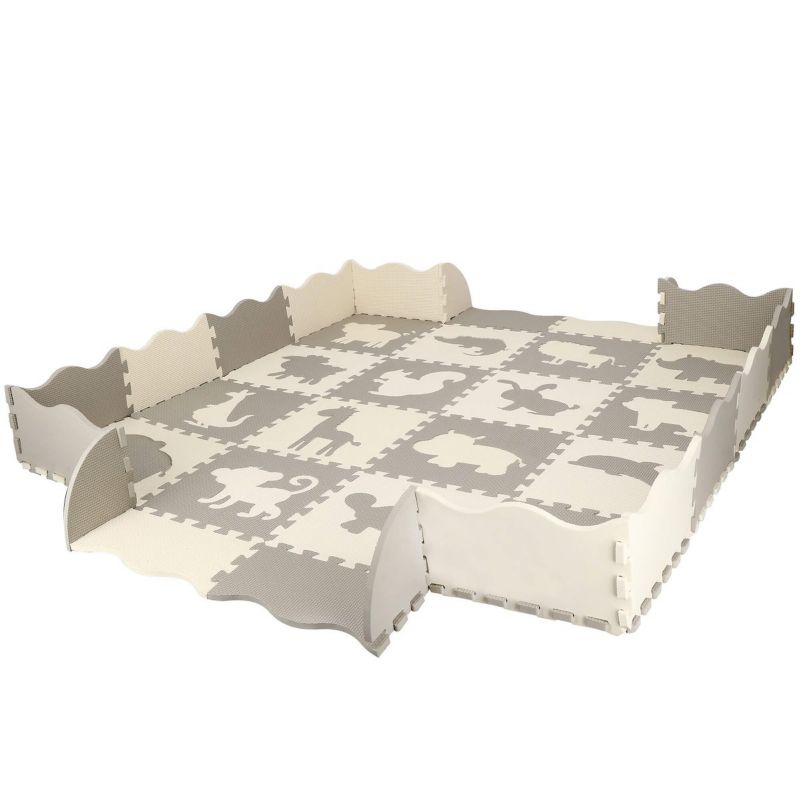 Springos puslespil med dyremotiver, skumlegemåtte til børn 150x150 cm, EVA-skum, 1 stk.