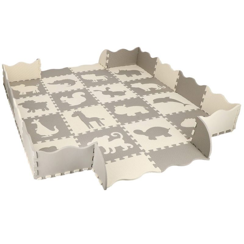 Springos puslespil med dyremotiver, skumlegemåtte til børn 150x150 cm, EVA-skum, 1 stk.