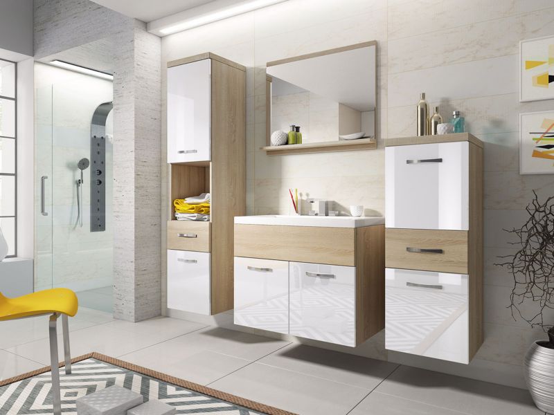 Badeværelsesmøbelsæt Bella Dæk Sonoma + Hvid Højglans 60 cm