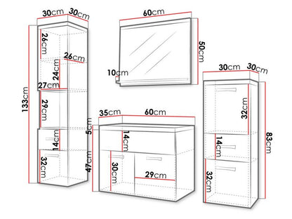 Badeværelsesmøbelsæt Bella Dæk Sonoma + Hvid Højglans 60 cm