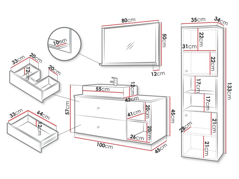 Badeværelsessæt Kertos II Hvid Mat/Marmor 100x45 cm