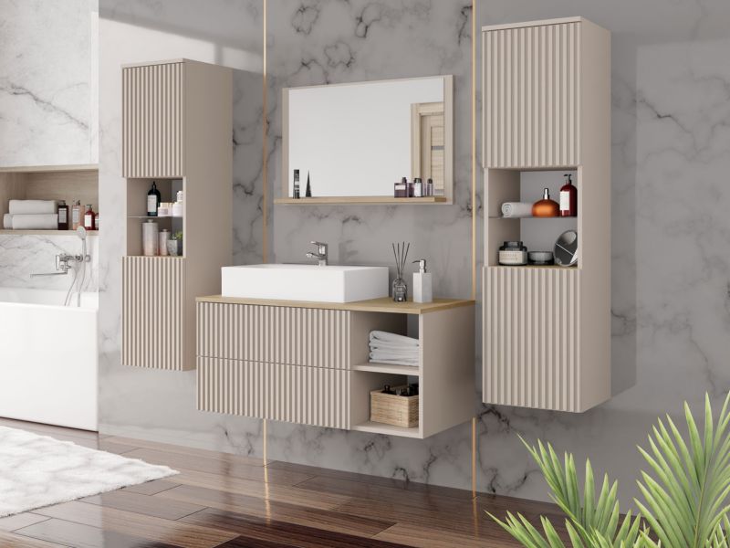 Badeværelsessæt Kertos Ryfel III 100 cm Sandbeige / Cremona Eg 1 sæt