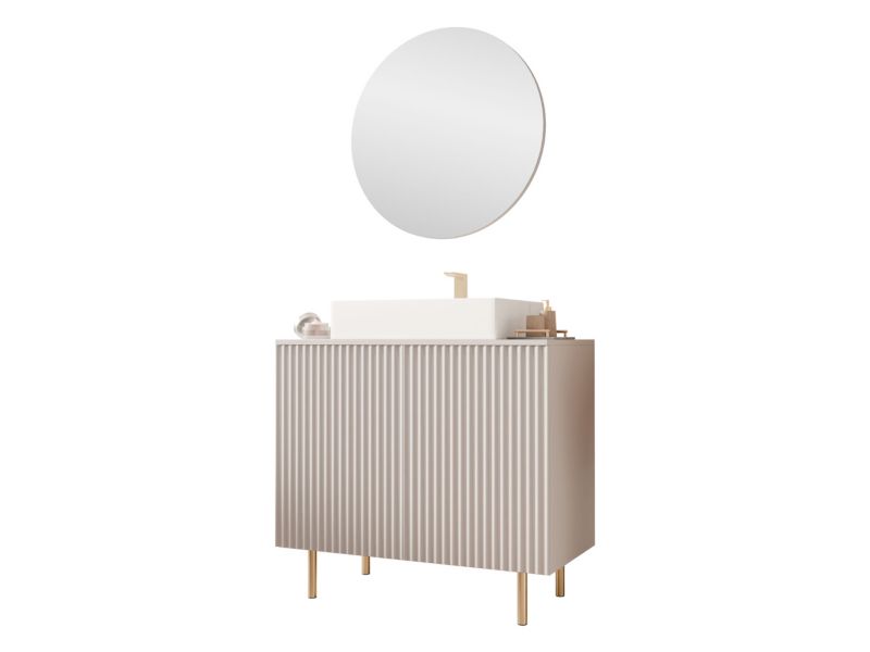 Badeværelsessæt Nubia I Beige med Spejl og Vask 87 cm