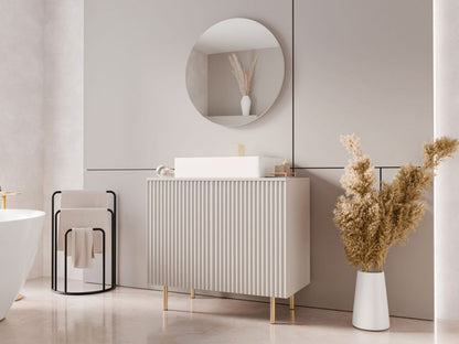 Badeværelsessæt Nubia I Beige med Spejl og Vask 87 cm