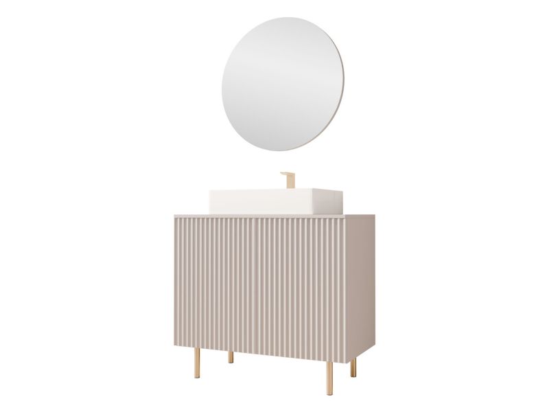 Badeværelsessæt Nubia I Beige med Spejl og Vask 87 cm