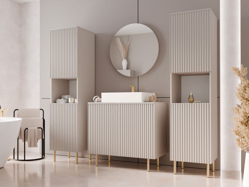 Badeværelsesmøbelsæt Nubia VI Beige med Spejl og Vask 87 cm