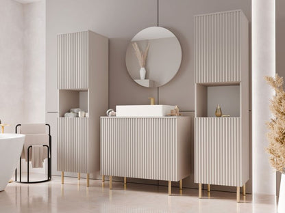 Badeværelsesmøbelsæt Nubia VI Beige med Spejl og Vask 87 cm