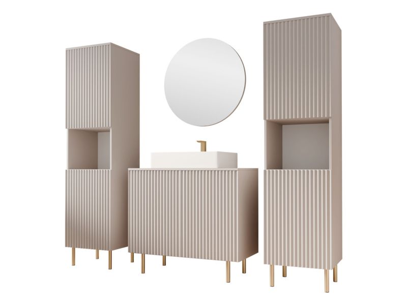 Badeværelsesmøbelsæt Nubia VI Beige med Spejl og Vask 87 cm