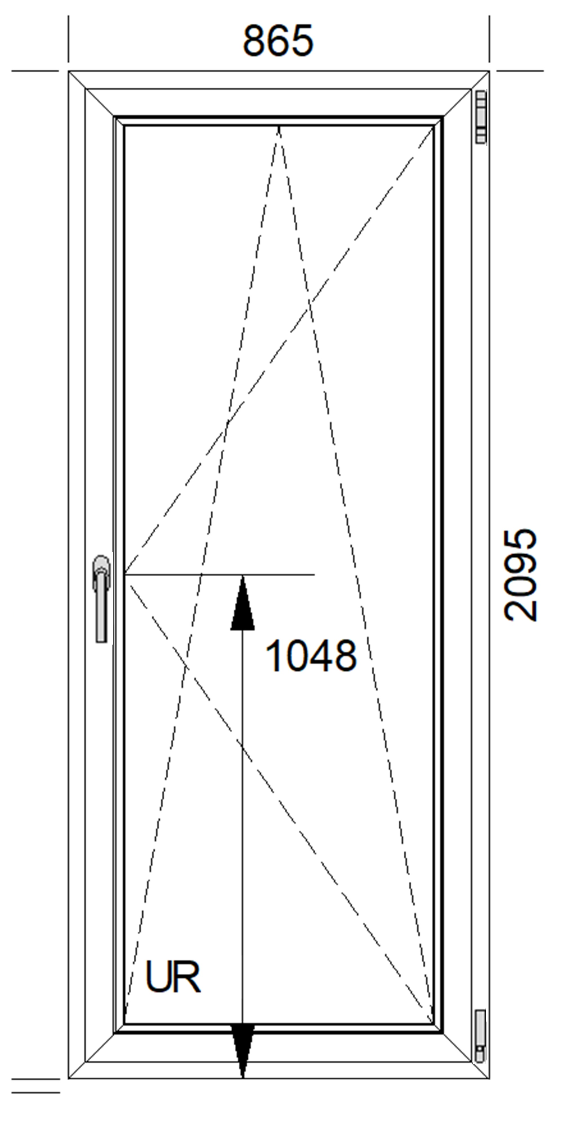 PCV Balkonvindue 3-lags Hvid MD85 OB3 865x2095 mm Dreje-Kip Højre