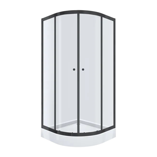 Halvrund brusekabine 80x80 cm mat sort med lav bund – Arkell