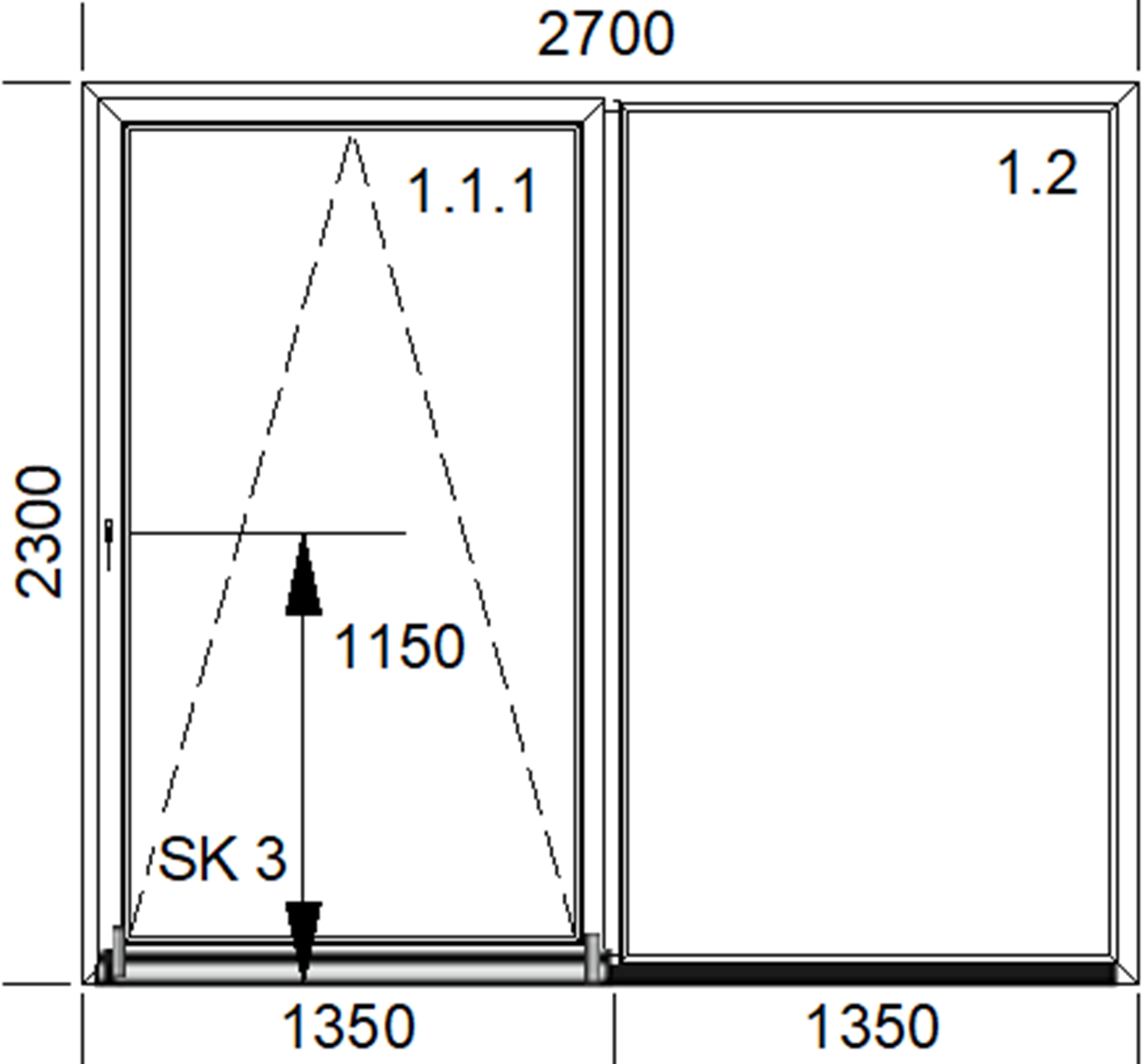 Skydedør i PVC 3-lags MD85 O6 Hvid 2700x2300 mm Højre