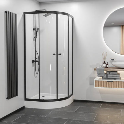 Halvrund brusekabine 80x80 cm mat sort med lav bund – Arkell