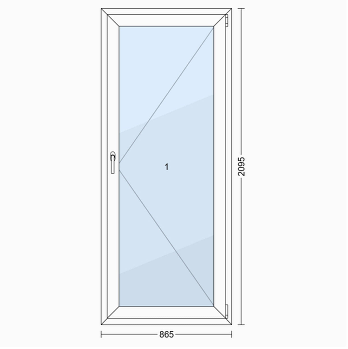 PVC Vindue 2-lags Altandør OB3 R Hvid 86,5x209,5 cm Indadgående Højre