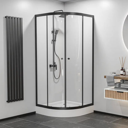 Halvrund brusekabine 80x80 cm mat sort med lav bund – Arkell