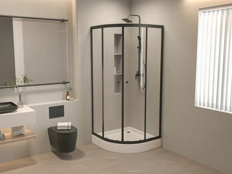 Halvrund brusekabine 80x80 cm mat sort med lav bund – Arkell