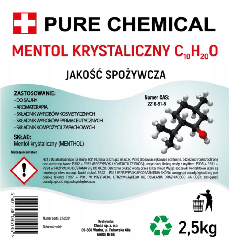 Menthol Krystaller 2,5 kg Transparent