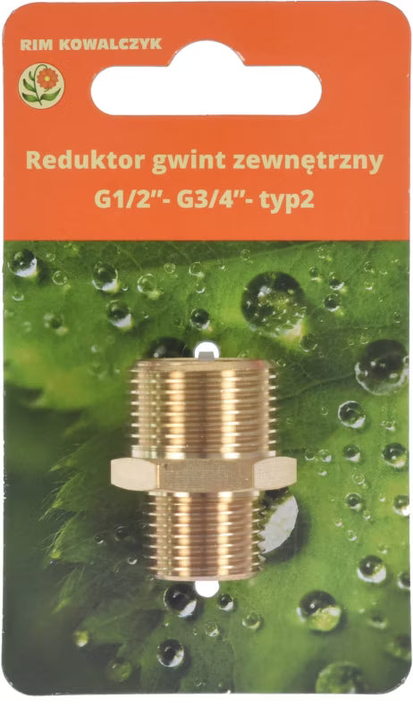 Messing Reduktionsstykke 1/2"-3/4" Udvendigt Gevind
