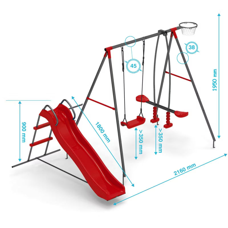 Metal Legeplads Tymek 216x195 cm Rød