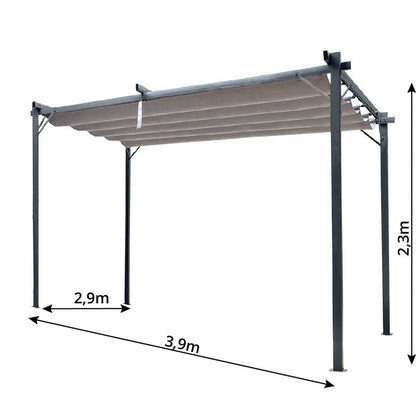 Stålpergola 3x4 m Beige Indtrækkelig Markise