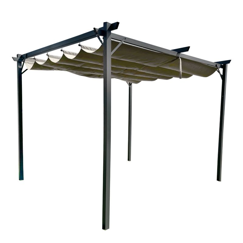 Stålpergola 3x4 m Beige Indtrækkelig Markise