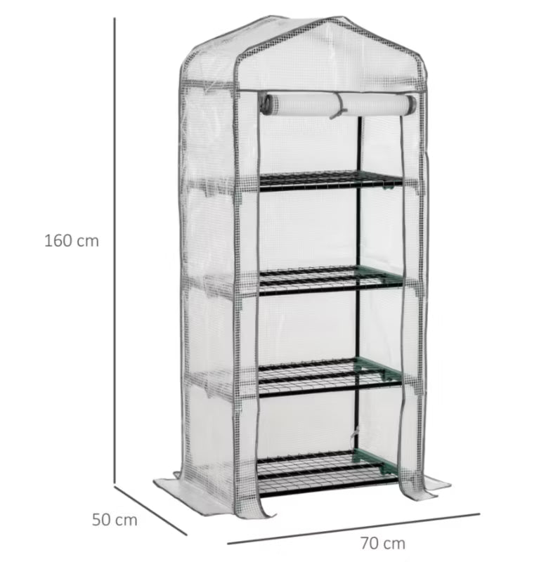 Minidrivhus 70x50x160 cm Hvid med 4 Hylder