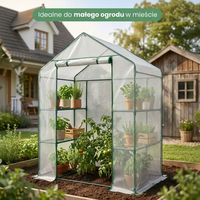 Minidrivhus med Hylder 143x73x195 cm Hvid