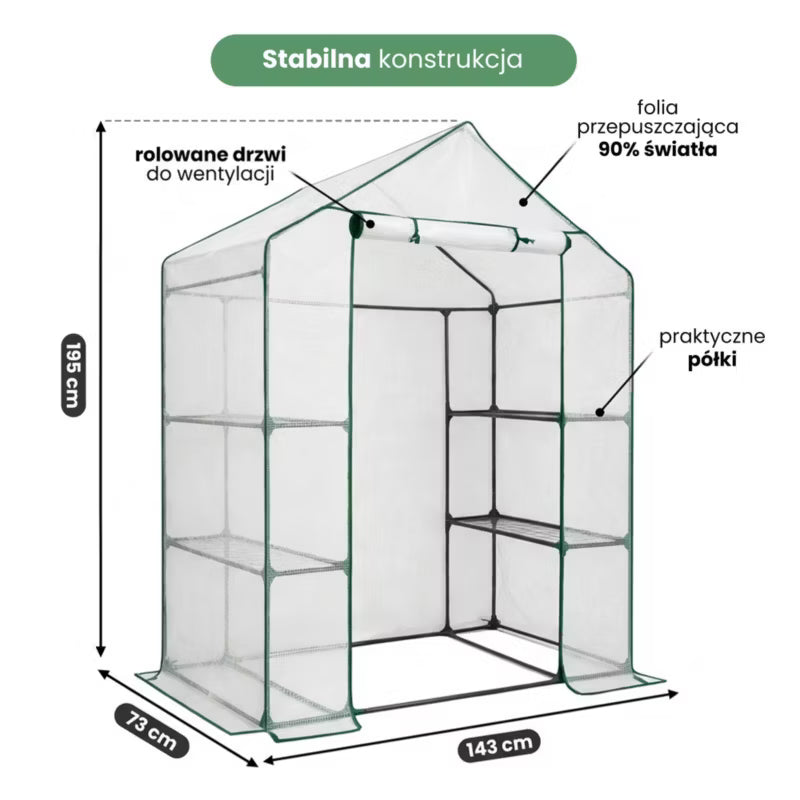 Minidrivhus med Hylder 143x73x195 cm Hvid