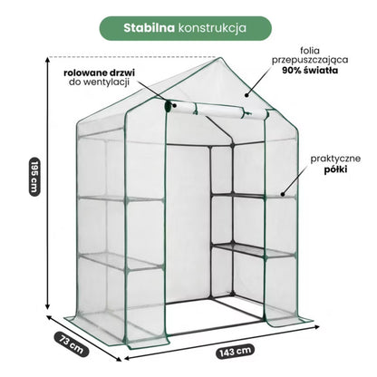 Minidrivhus med Hylder 143x73x195 cm Hvid
