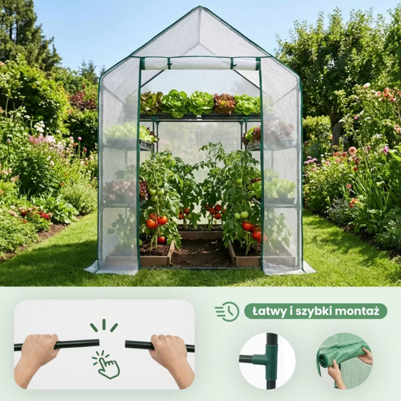 Minidrivhus med Hylder 143x73x195 cm Hvid