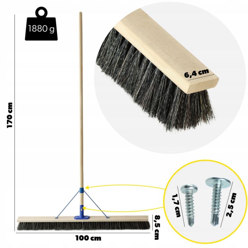 Kadax gadefejebørste med kost og 100 cm skaft