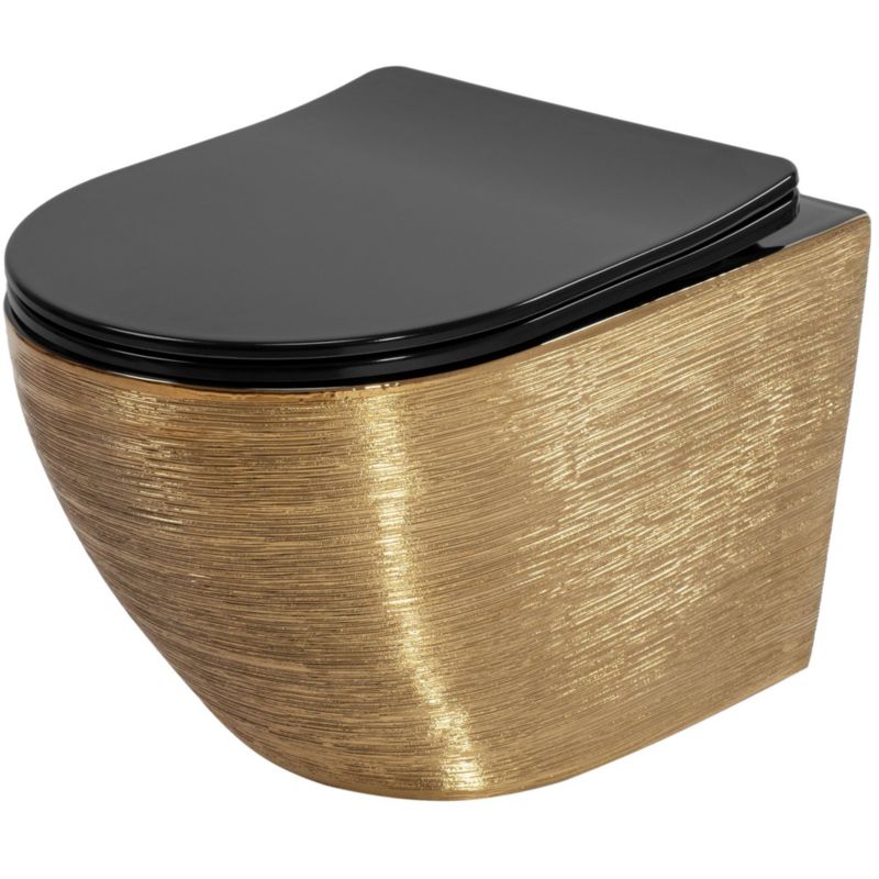Væghængt Toilet Carlo Mini Riml Dur/Flat/Zm Børstet Guld 37x33x33 cm