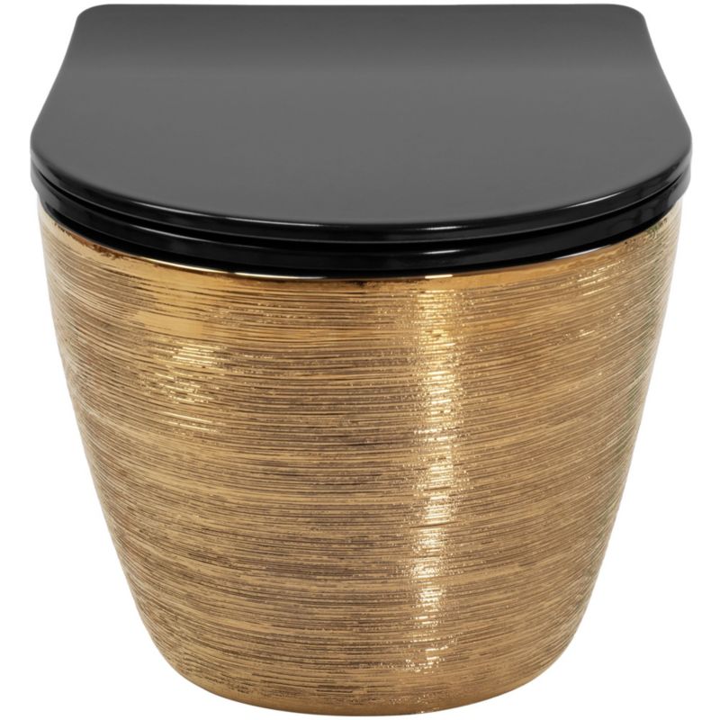 Væghængt Toilet Carlo Mini Riml Dur/Flat/Zm Børstet Guld 37x33x33 cm