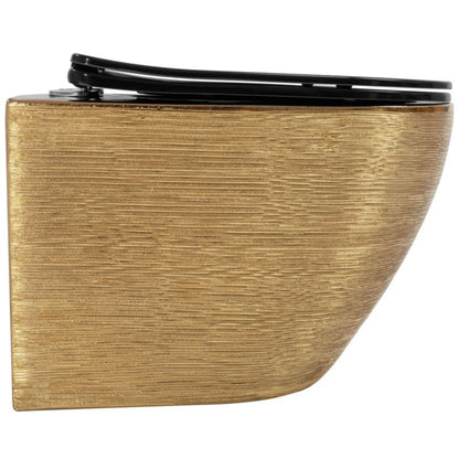 Væghængt Toilet Carlo Mini Riml Dur/Flat/Zm Børstet Guld 37x33x33 cm