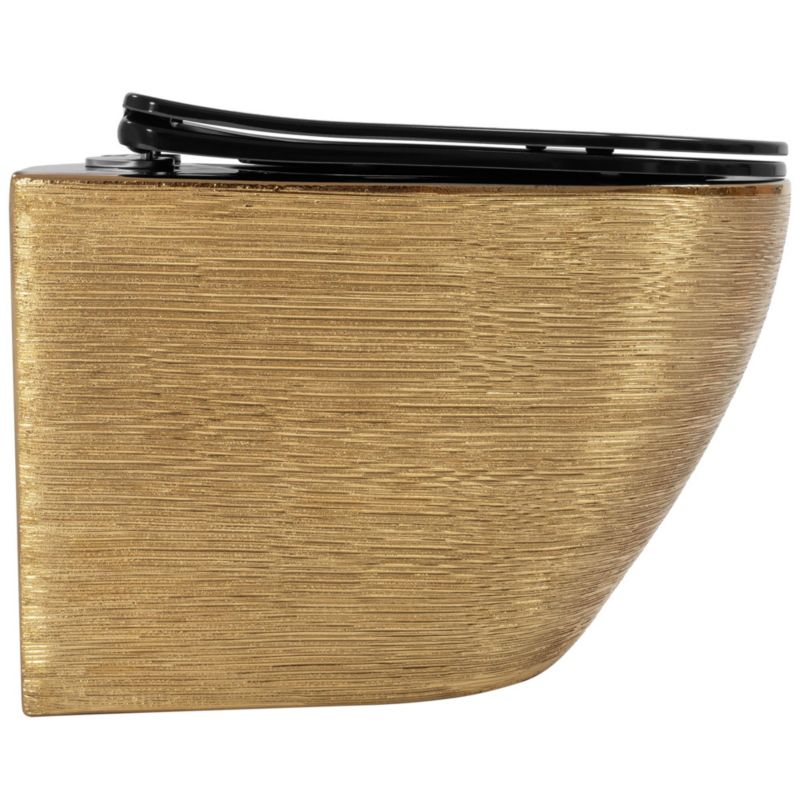 Væghængt Toilet Carlo Mini Riml Dur/Flat/Zm Børstet Guld 37x33x33 cm