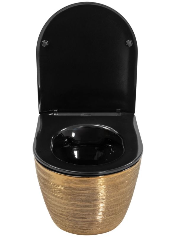 Væghængt Toilet Carlo Mini Riml Dur/Flat/Zm Børstet Guld 37x33x33 cm