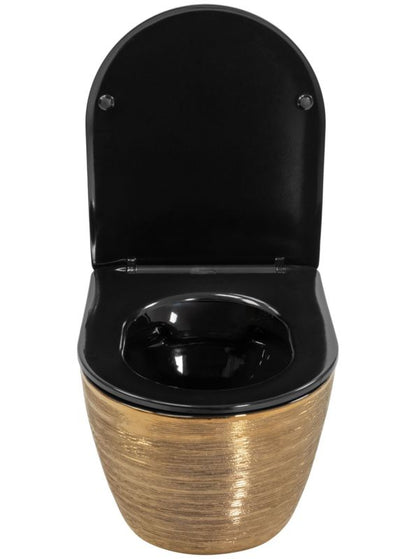 Væghængt Toilet Carlo Mini Riml Dur/Flat/Zm Børstet Guld 37x33x33 cm