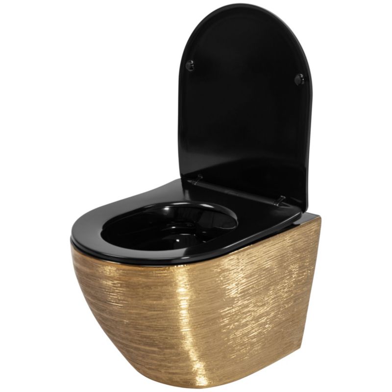 Væghængt Toilet Carlo Mini Riml Dur/Flat/Zm Børstet Guld 37x33x33 cm